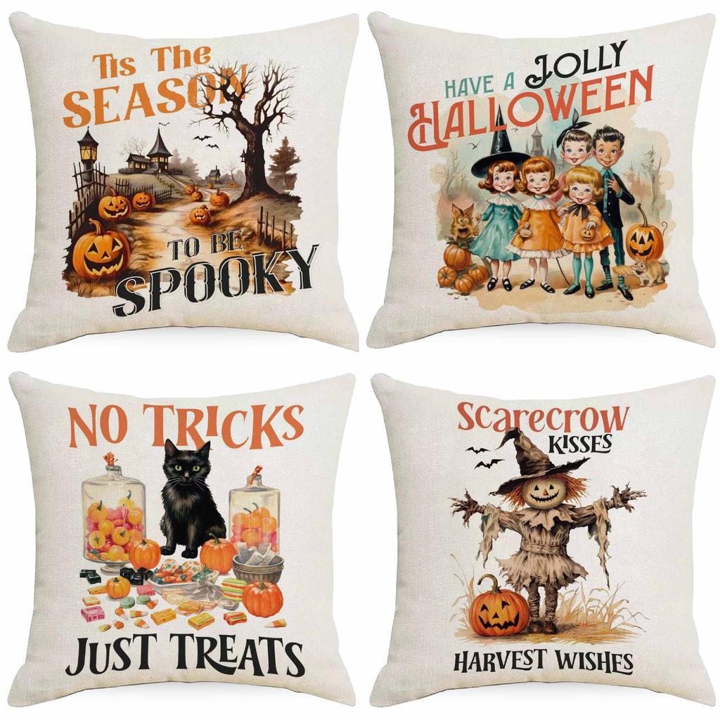 Pillowcase Linen Halloween Celebration Funny Pumpkin Head Home Living Room Pillowcase