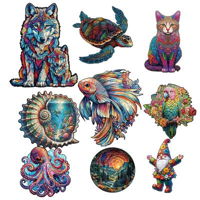 Puzzle din Lemn Adult Formă Unică Avansat Familie de Lupi Puzzle Jigsaw din Lemn Ideal pentru Joc Adult Cadou de Sărbători Decor Acasă Jucărie pentru Copii