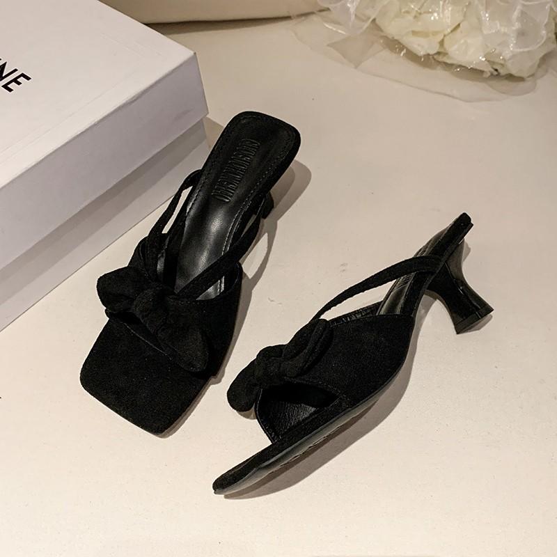 Fashion Bow-shaped Leopard Print Flip-flops for Women To Wear As Outerwear In Summer 2025, New Square-toed Thin Heel Flip-flops