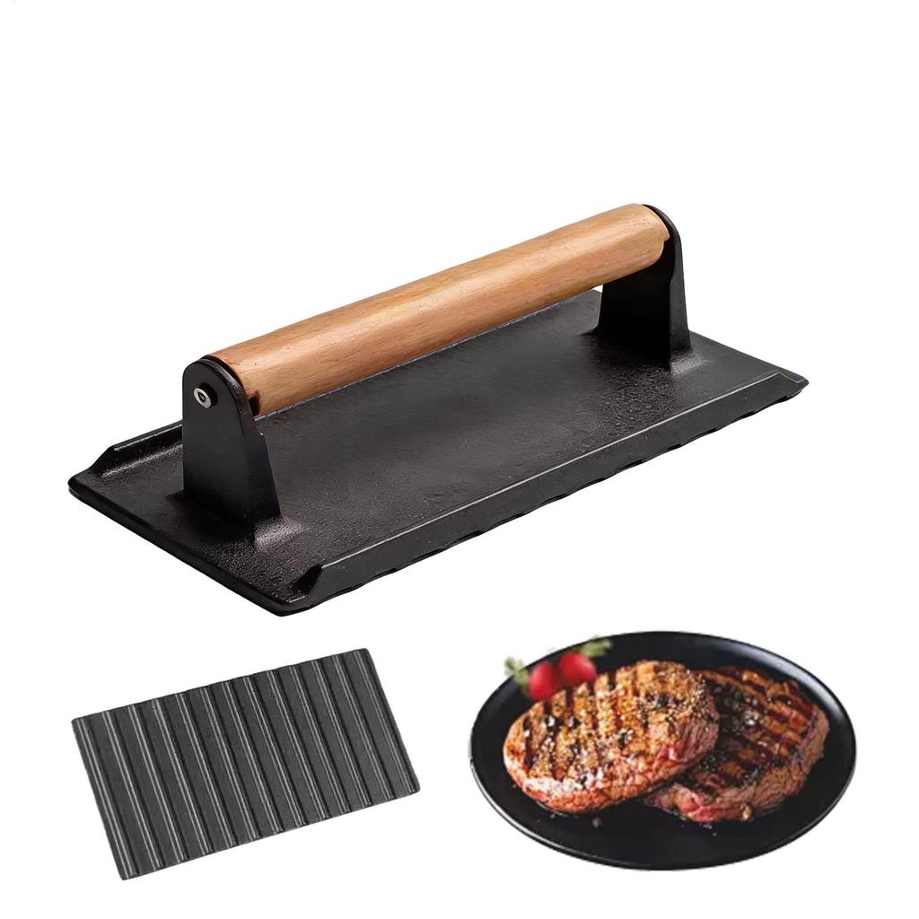 Smash Burger Meat Press Iron Non-Stick w/Wood Handle for Griddle BBQ Grill Tortilla Meal Prep Kitchen Camping Restaurant