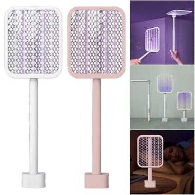 Electric Fly Swatter Racket & Fly Killer Lamp Retractable Mosquito Zapper(White)