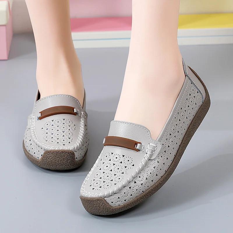 Sommer Damen Mokassins Echtes Leder Schuhe Frau Slipper Loader Damen Lässig Solide Flats Weiblich Freizeit Schuhe