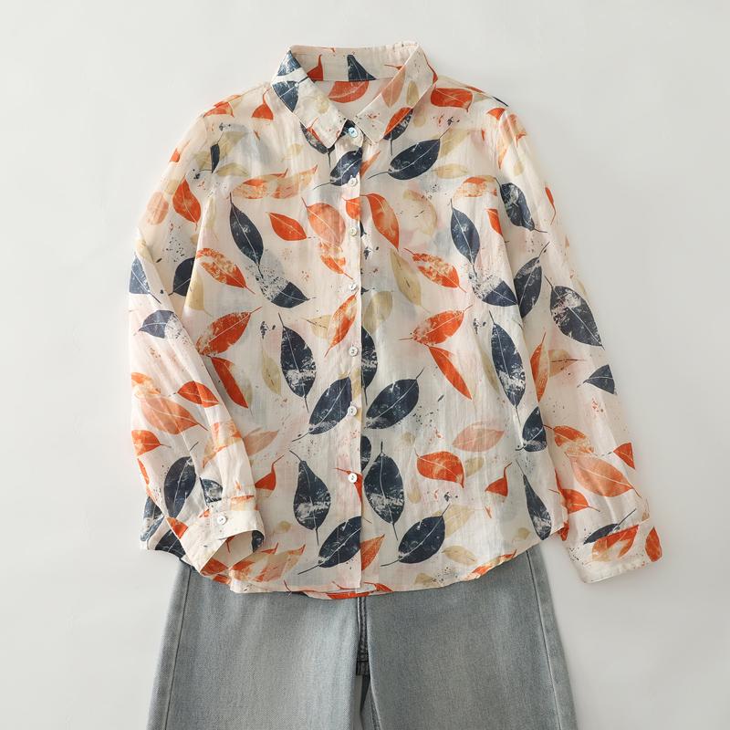 Dimanaf 2025 Casual Blouse Women Long Sleeve Linen Vintage Blouses Shirts Thin Tops Tees Loose Floral Tees