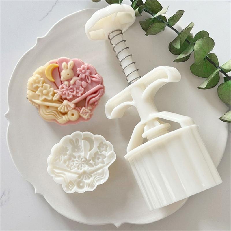 Rabbit Fan Moon Cake Press Molds Cookie Stamp Chinese MidAutumn Moon Cake Maker Decorating Tool for Making Cookie