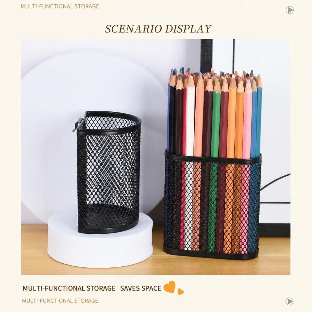 Semi-Circle/Oval Hanging Pen Holder Mesh Desk Organizer Durable Makeup Brush Container  Students
