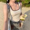 Women's Spicy Girl Square Neck, Wide-Strap Contrast Vest with Fixed Pads, Conceals Underarm Fat, Versatile Casual Top