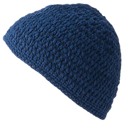 CHARM Bomull Naturlig Islamsk Lue Strikket Stilfull [Casual Box] 100% Håndstrikket [Størrelse L/Marineblå] Lavprofil Lue,