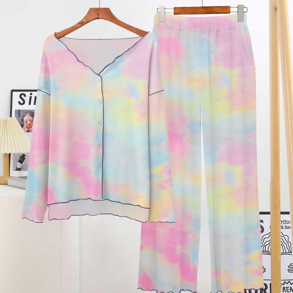 Modal tie-dyed pajamas sets women's homewear 2pcs suit long sleeve Tops and Pants Fashion thin nightwear casual sleepwear clothing