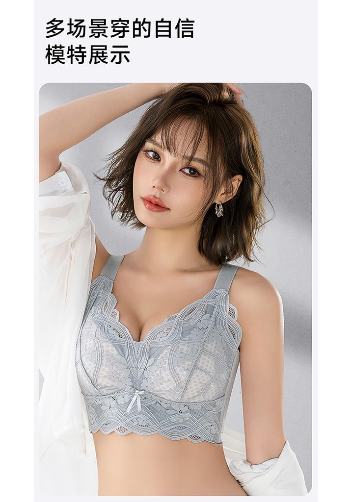 Thin without steel ring honeycomb cup bra, big chest, small display, gathering, breathable, soft support, top support, anti sagging bra