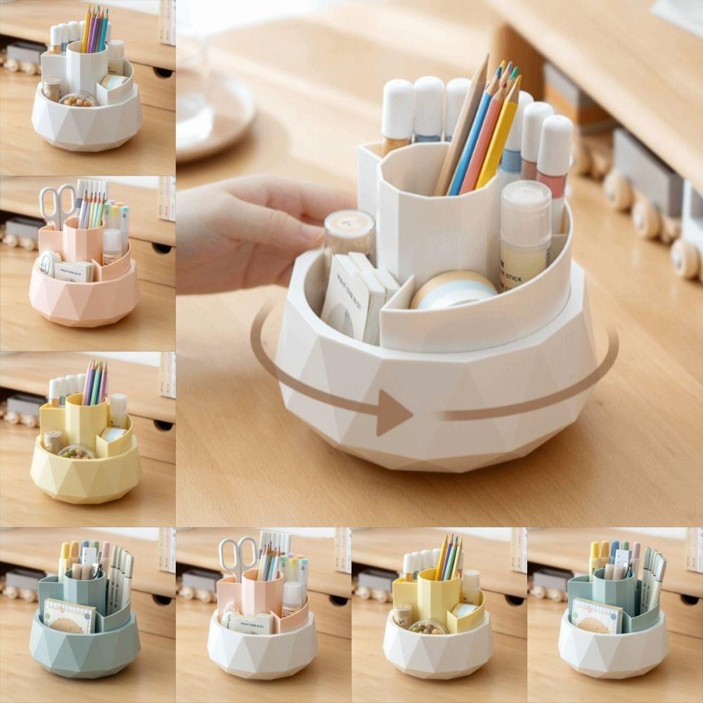 Pen Stand 360° Rotating Pen Holder 4-Grid Makeup Brush Organizer Pencil Storage Box  Home