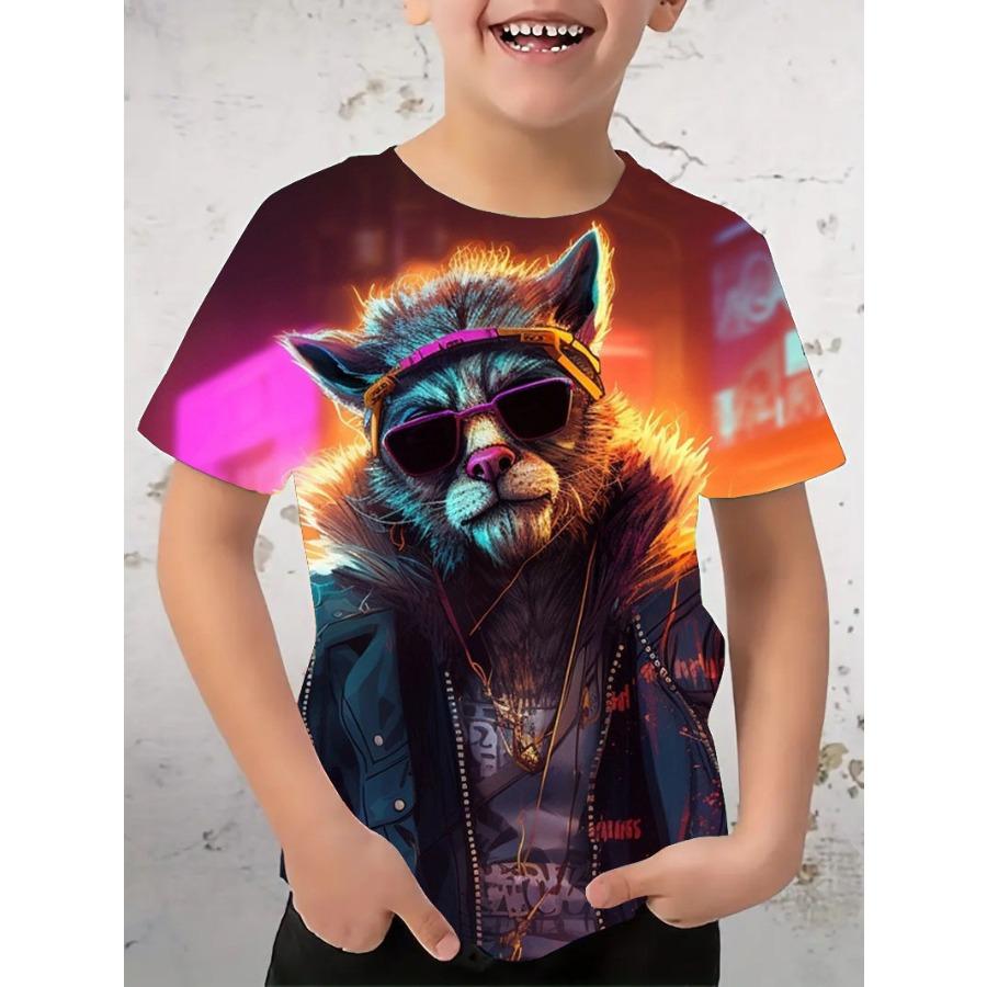 Chlapecké tričko Tyrannosaurus Rex Módní trend Trička s 3D potiskem Dětské tričko s kulatým výstřihem a krátkým rukávem Chlapecké letní rychleschnoucí oblečení