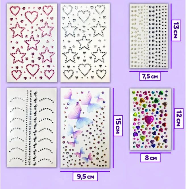 Face Stickers, Self-Adhesive Teardrop, Butterfly, Heart and Designs, 6 Styles for Makeup and Parties