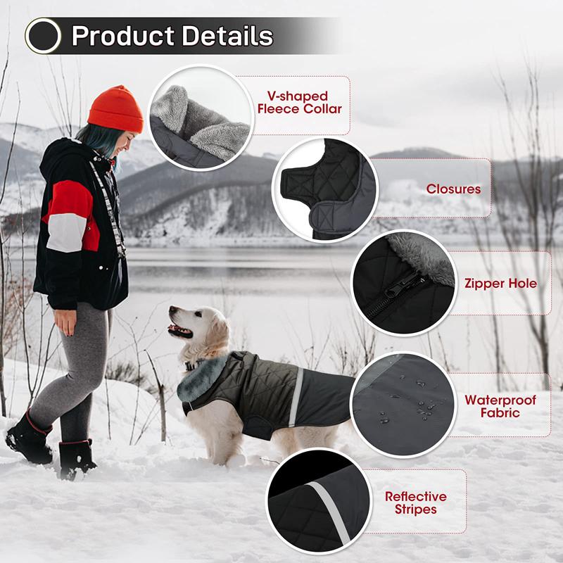 Benepaw Warm Fleece Collar Dog Coat Jacket Reversible Winter Dog Clothes Waterproof Puppy Clothing For Small Medium Large Dogs