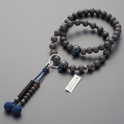 Buddhistischer Altarladen Takita Shoten Gebetsketten Jodo-Sekte authentische Rosenkranzperlen Gestreifte Ebenholz Blaues Tigerauge Jodo 9 reine Seide Hanabon tenbo