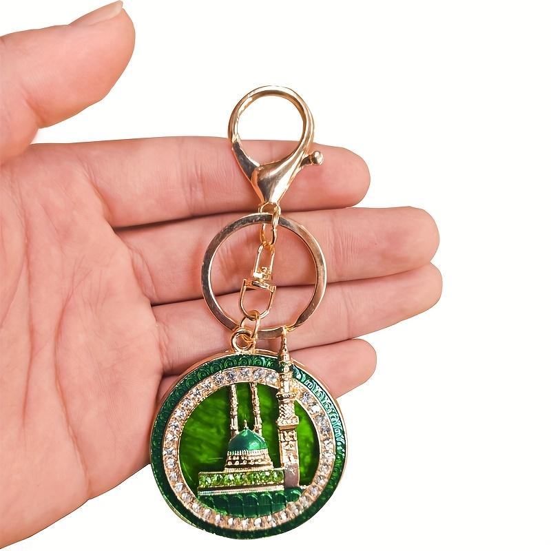 1pc Islamic Mosque Keychain with Artificial Rhinestones, Metal Bag Charm, Car Hanging Accessory, Ideal Gift for Family and Friends