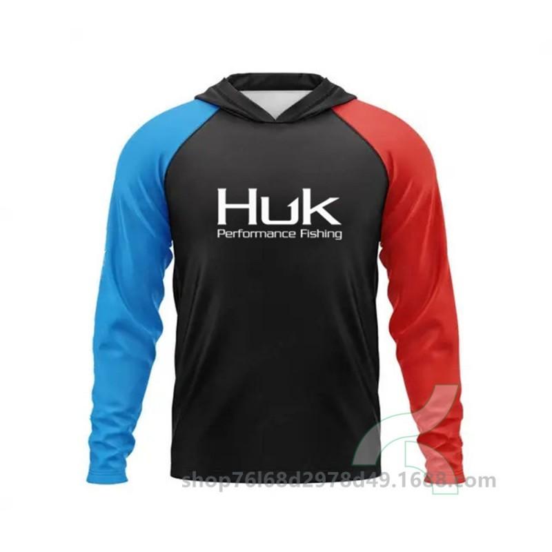 Mens UPF 50 Quick-Dry Fishing Shirt With Hood Long Sleeve Breathable Outdoor T-Shirt Angling Wear