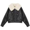 Autumn and Winter New Products Fleece Thickened Leather Jacket Short Removable Imitation Fox Fur Fur Collar Fur Integrated Coat Women