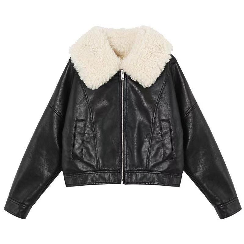 Autumn and Winter New Products Fleece Thickened Leather Jacket Short Removable Imitation Fox Fur Fur Collar Fur Integrated Coat Women