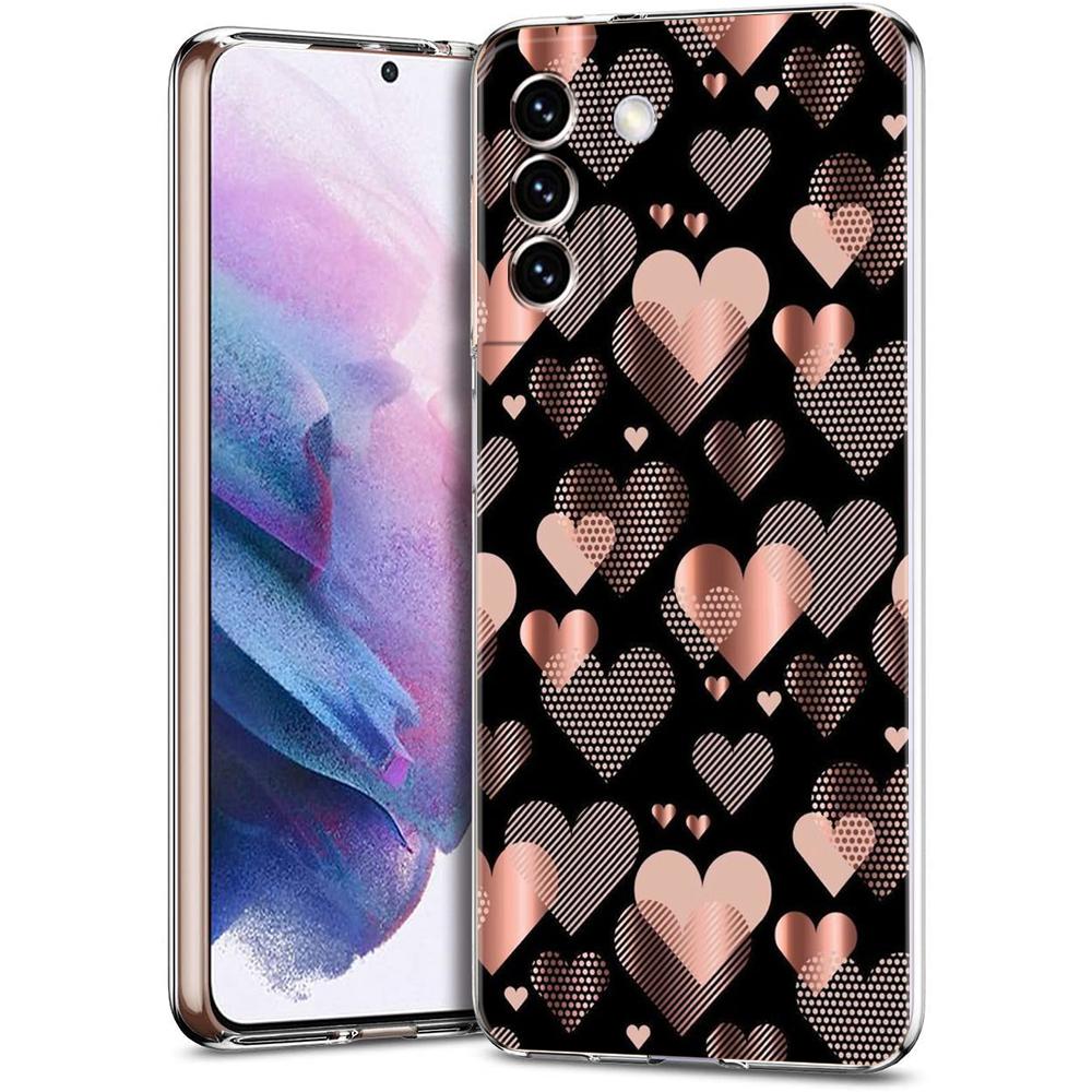 Gold Pink Rose Glitter Hearts Phone Case For Samsung Galaxy S24 Ultra S23 FE S22 S20 S21 5G S10 S9 Plus S10E S8 Soft Clear Cover