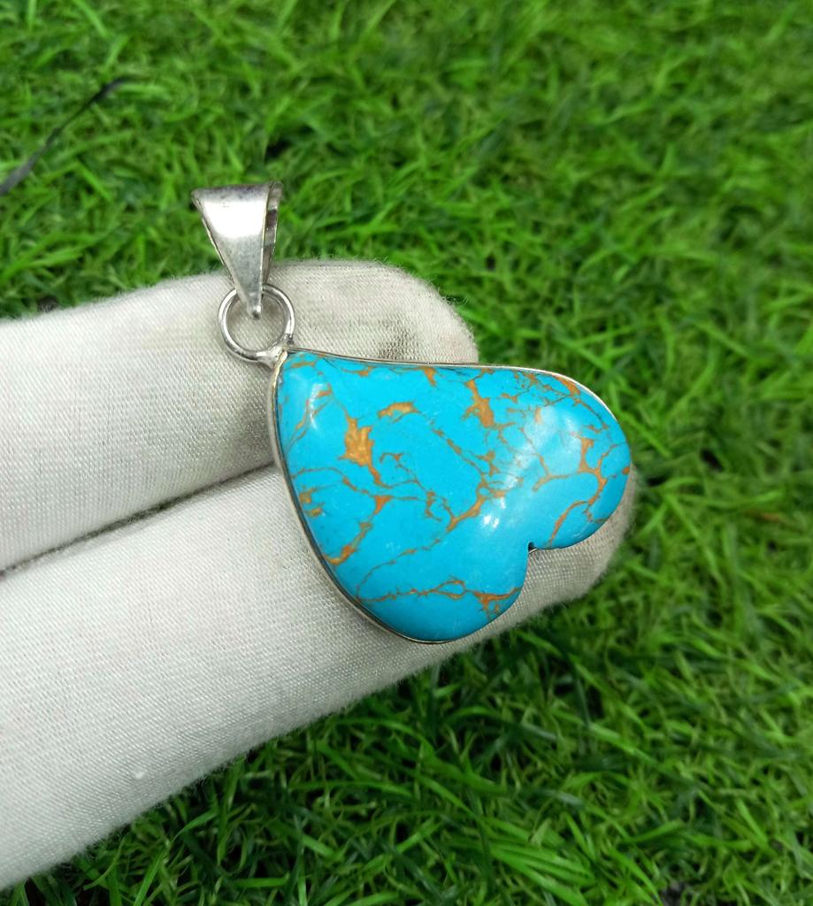 Turquoise Gemstone 925 Sterling Silver Plated Bezel Pendant DEP-606