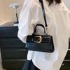Patent Leather Handheld Small Square Bag 2024 New Texture Stone Pattern Single Shoulder Fashionable Crossbody Bag for Women