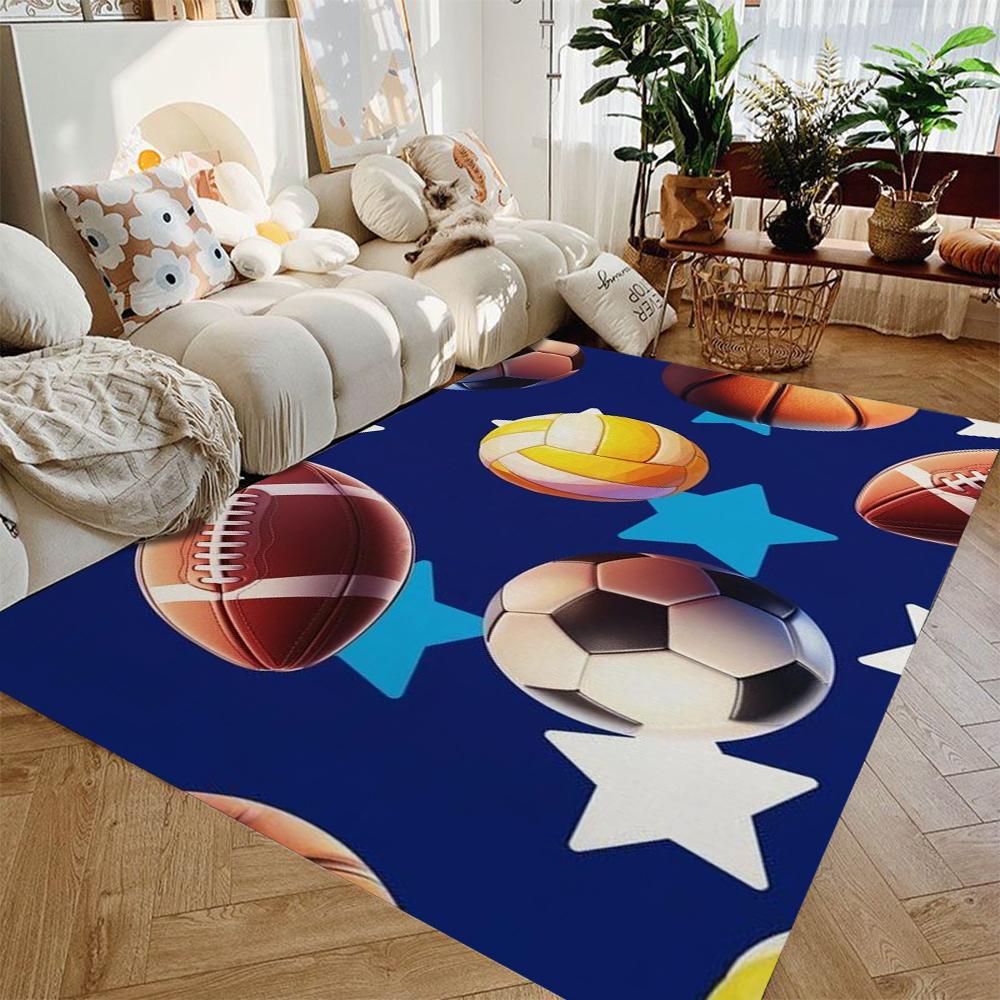 Boys Football Bedroom Accent Rug Rugby Large Area Rug for Dining Room Non-Slip Soft Washable Sport Floor Carpet for Boys Teens