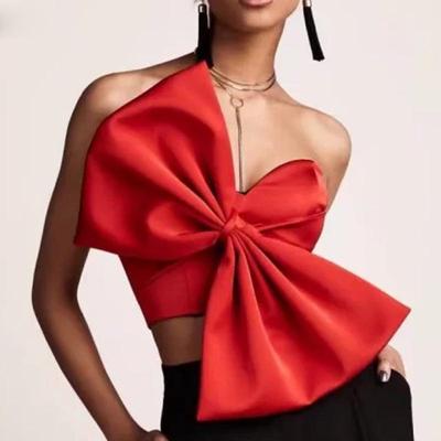 Damen Sexy Off Shoulder Crop Tops mit Fliege Schwarz Rot Sommer Tube Top Kleidung