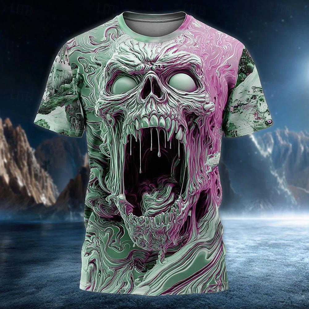 Retro Skeleton Pattern T Shirt For Man Luxury Skull 3D Printed Summer Harajuku Short Sleeve Loose Street Tops Sport T-shirts