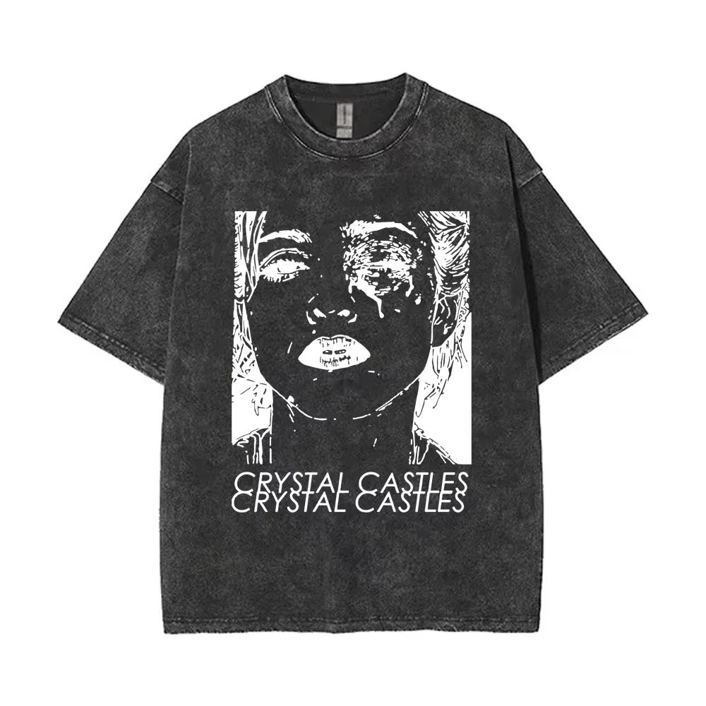 

Потерта вінтажна музичний альбом Crystal Castles II, двостороння футболка, чоловіча, готичний панк, чоловічі бавовняні футболки оверсайз L