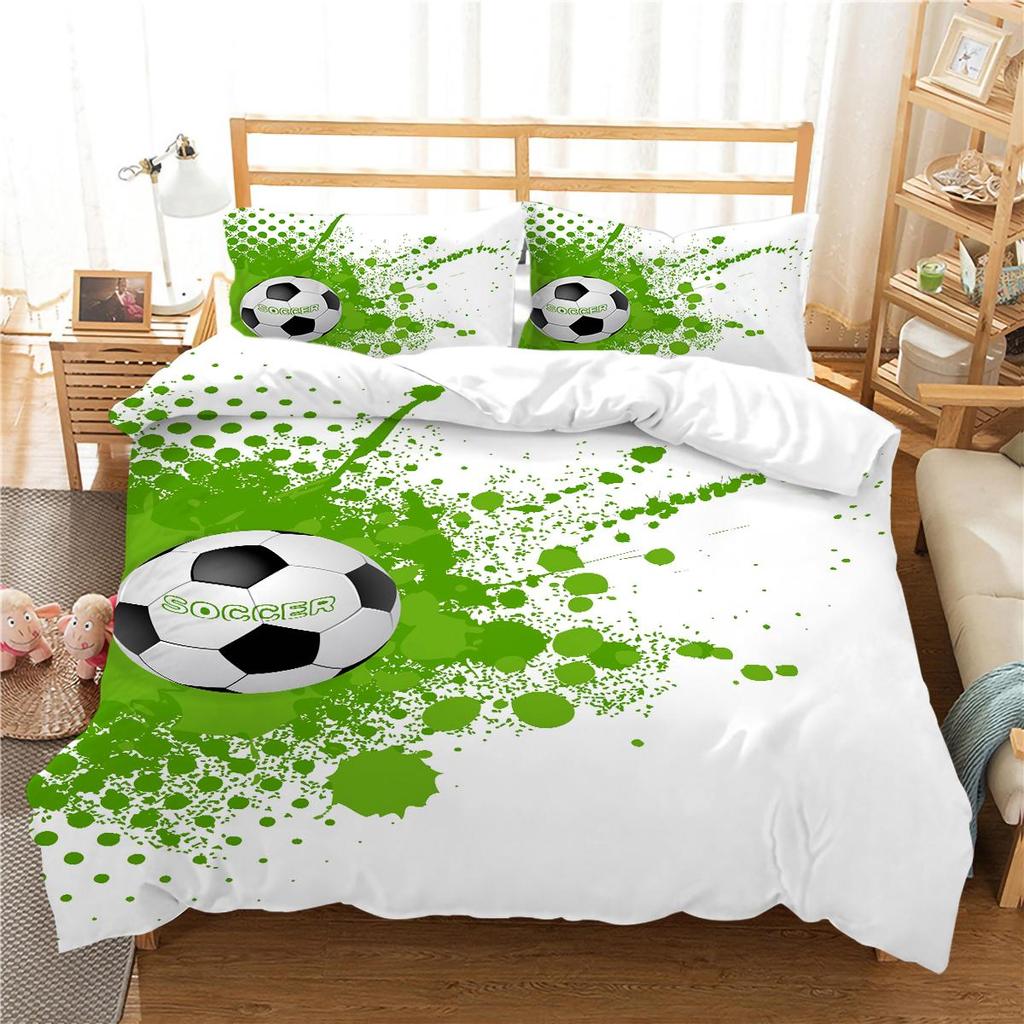 3D Football Printing Bedding Quilt Cover Bed Suit 100% Polyester Bedroom Decor Microfiber Pillowcase Breathable Washable Warm