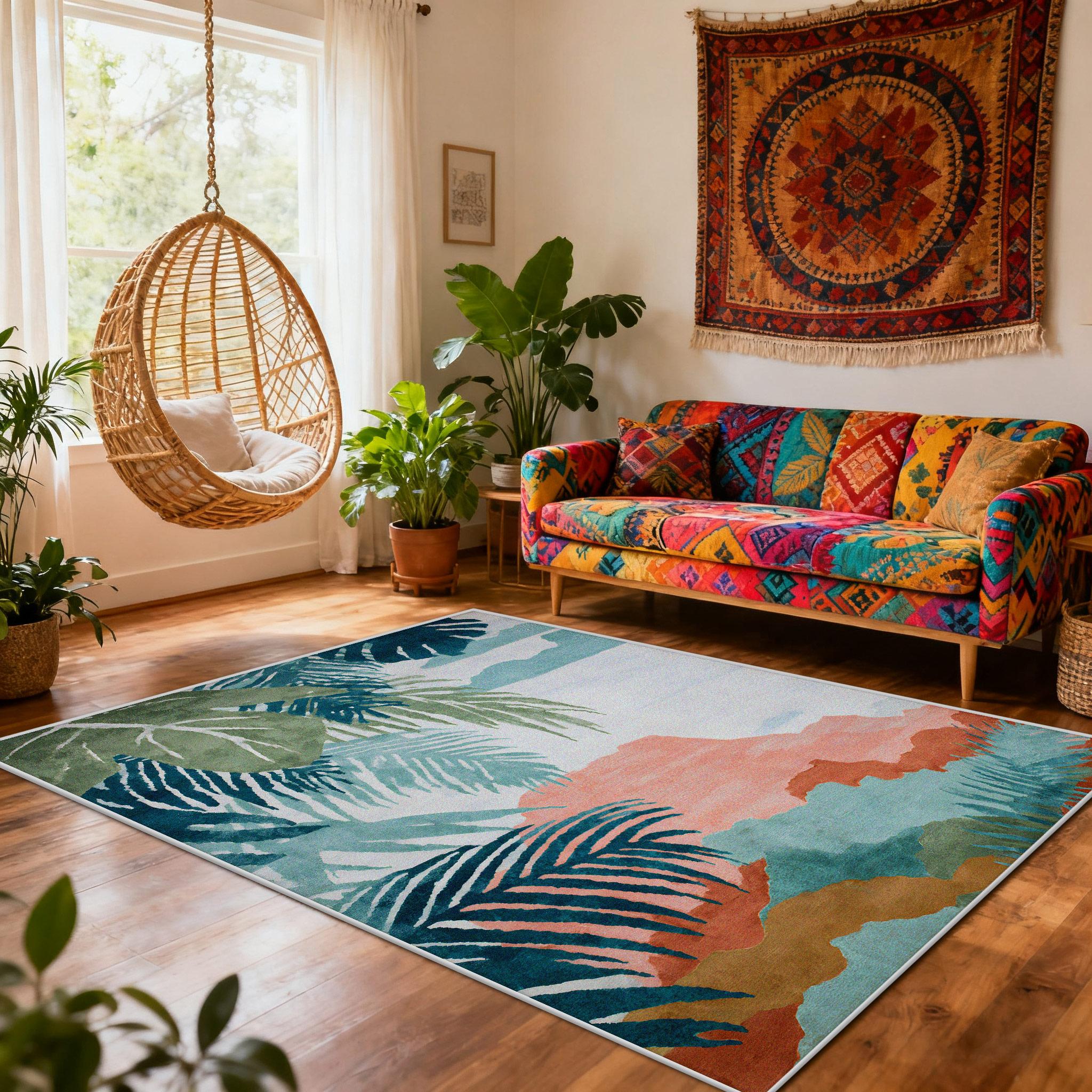 

American Style Plant Design Living Room Carpet Balcony Retro Decoration Home Plush Floor Mat Washable Foldable Bedroom Rug Soft 60x90cm