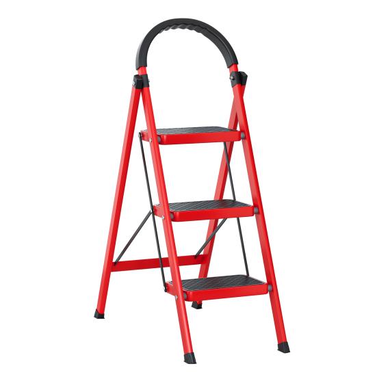 Step Ladder, 3 Step Ladder Folding Step Stool, Multi-Purpose Collapsible Ladder for Home or RV Outdoor Work, Heavy Duty 330 Lbs Load (White, Red)