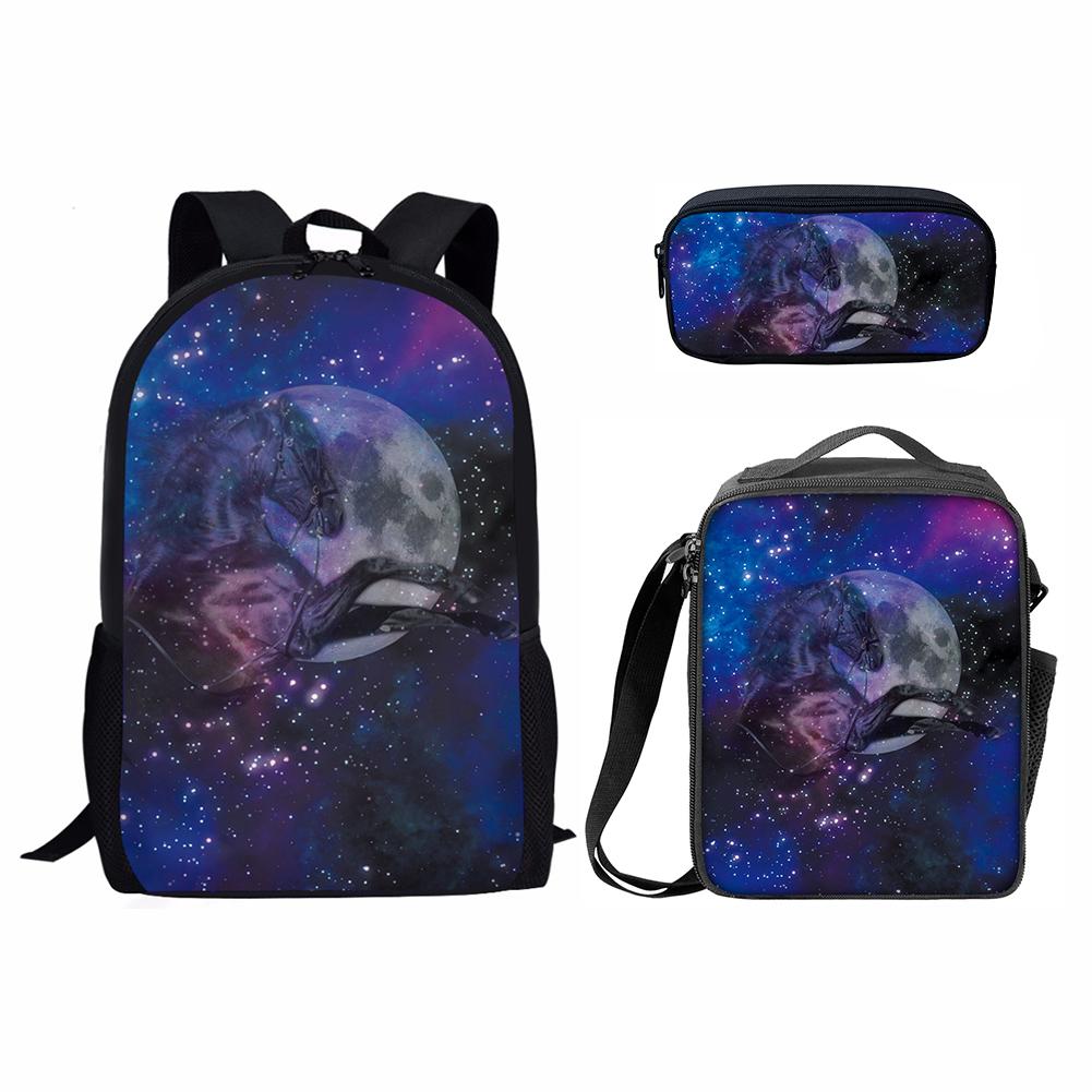 Classico Popolare Divertente Cielo Stellato Animale Stampa 3D Set da 3 pz Zaino per Studenti Zaino per Laptop Zaino Giornaliero Borsa Pranzo Astuccio