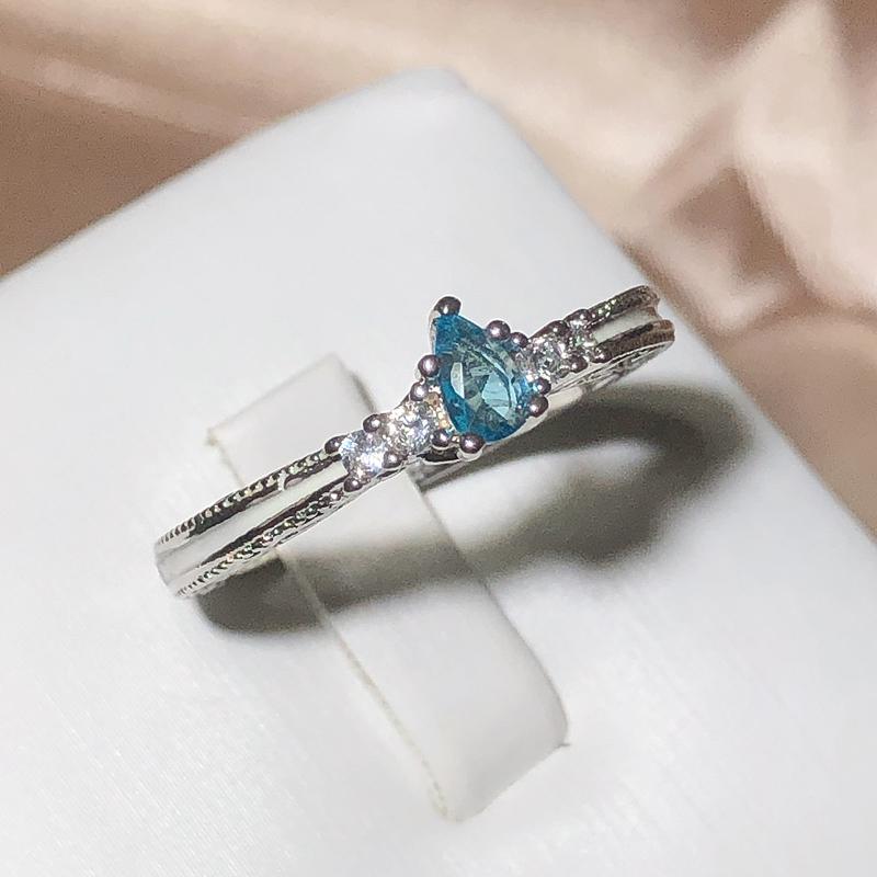 New Fashion Hollow Water Drop Aquamarine Topaz Ring 925 Stamp Party Wedding Jewelry Gift Wholesale