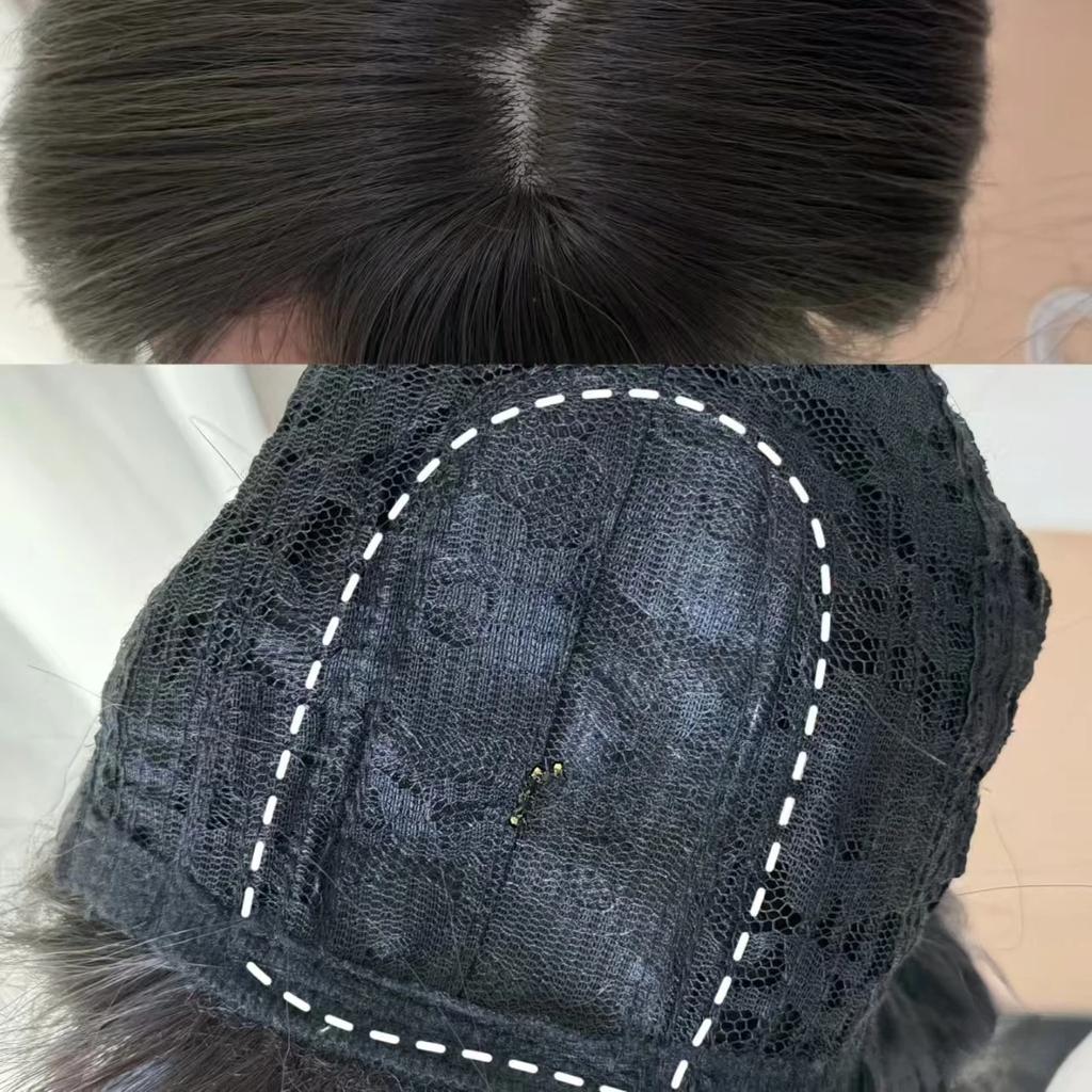 Schwarze Perücke mit Pony Lang Glattes Haar Koteletten Japanische JK Schwarze Lolita Simulationshaar Stirnband Perücken