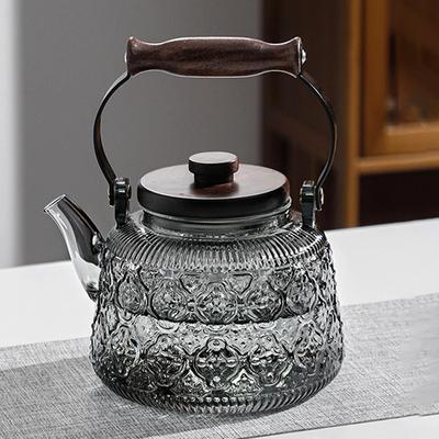 Teekanne aus Glas mit Holzgriff, tragbarer Teekessel aus Borosilikatglas mit Teesieb, Kaffee-/Teekanne, Küchen-Blumenteekanne, Teegeschirr