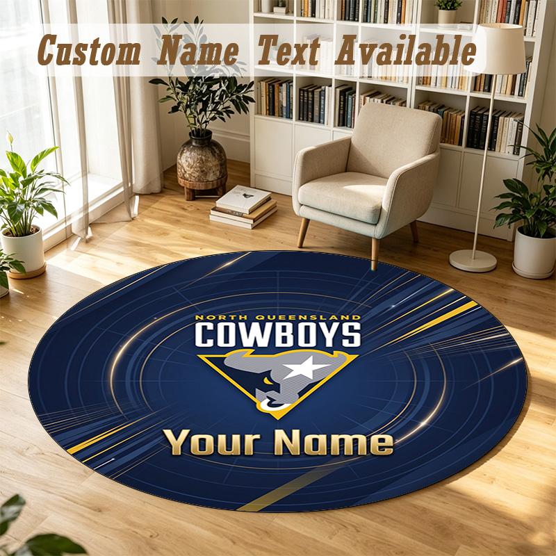 Round Rug Custom NameNorth Queensland Cowboys Pattern Non Slip Carpet Home Floor Decor
