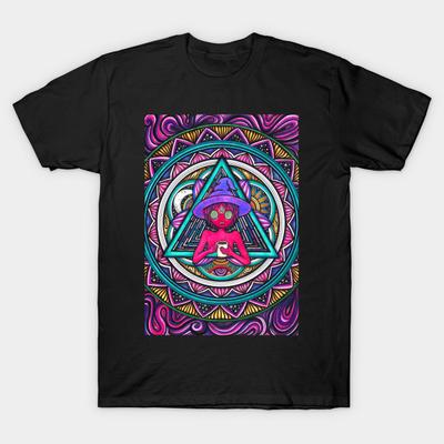 Men Black Print T-shirt Clancy Midnight Gospel In Mandala No-Cut Transfer Paper Print Cotton Tshirt
