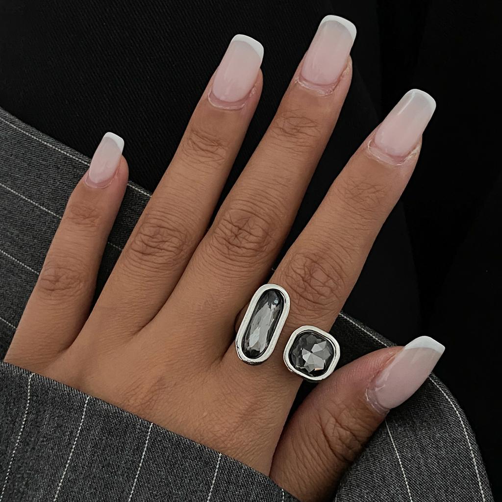 New Fashion Minimalism Geometry Square Cross Rings for Women Hip-Hop Personality Open Mouth Adjustable Rings Charm Jewerly Gift