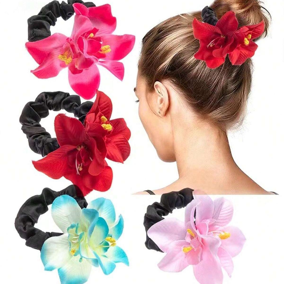 

1pc Color Simulated Orchid Hair Ring Small Fresh Flower Elasticity