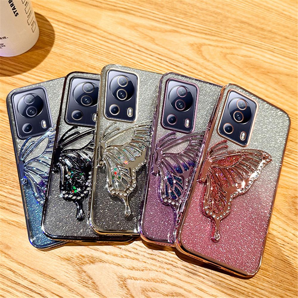 Mi13T Gradient Butterfly Quicksand Phone Case For Xiaomi Mi 13T Pro 13 11 Lite 11T 12T POCO X6 X3 M6 Pro C65 C55 C40 Soft Cover