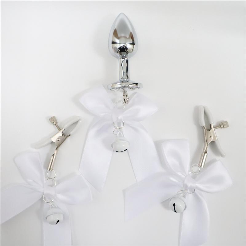 3ks/sada Metal Bells Anální kolík Anální dilatační Motýlek na zadek z nerezové oceli Spona na prsa Sexy hračky pro páry pro ženy Muž