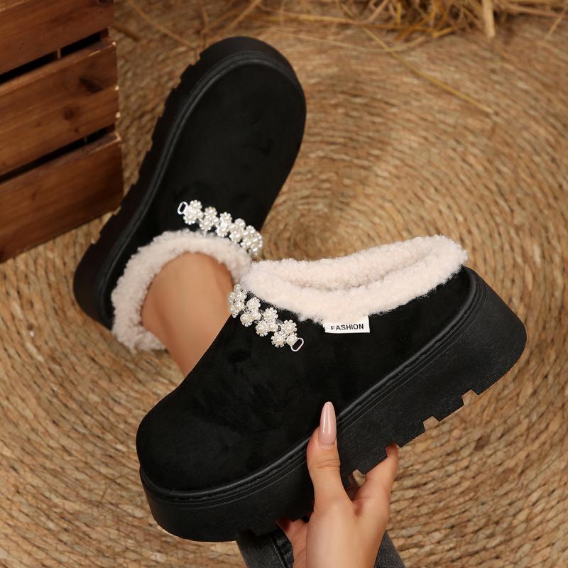 Warm Plush Thick Bottom Outdoor Slippers Women 2025 Winter Chunky Platform Wedge Heel Non Slip Indoor Slippers Furry House Shoes