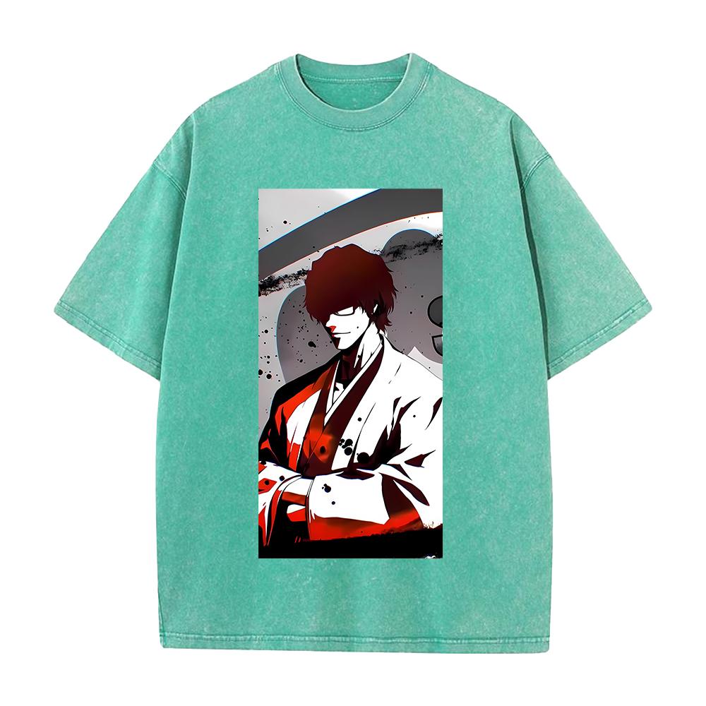 Anime BLEACH Aizen Sousuke Printed Tee Men Women Washed Cotton T-shirts Short Sleeve Vintage T Shirt Harajuku Oversized Tshirt