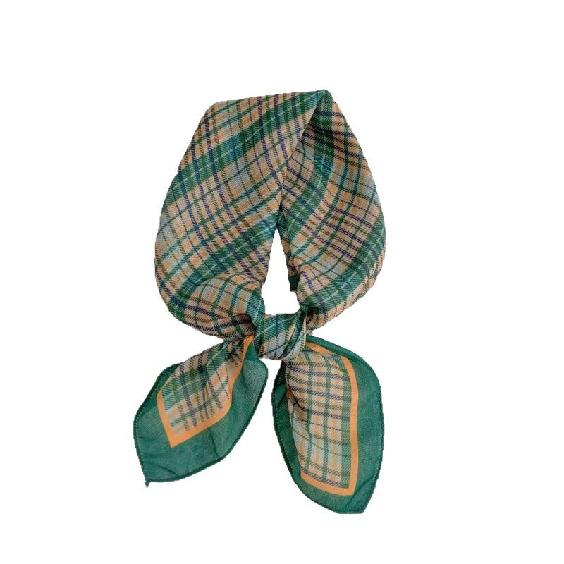 Silk Scarf Neck Small Square Scarf High-end New Versatile Plaid Headscarf Summer Women Pastoral Headband Tied Hair Streamer