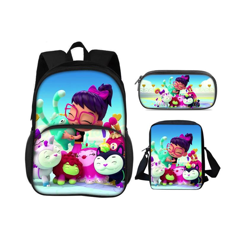 Abby Hatcher Runde Fronttasche Rucksack Federmäppchen Umhängetasche 3-teiliges Set Cartoon-Druck Schüler Jungen und Mädchen Schule Geburtstagsgeschenk