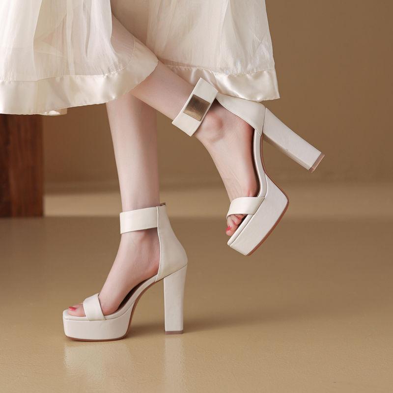 Sandales à lanières à bout ouvert et à semelles épaisses pour femmes 2025 Nouvel Été, Talons ultra-hauts, Talons épais, Bout carré Chaussures romaines pour femmes
