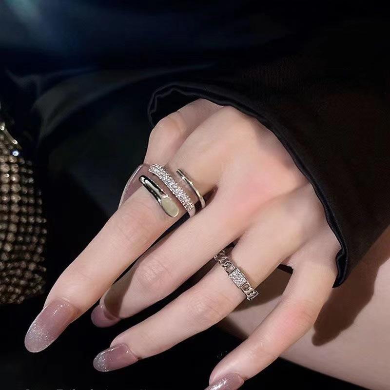 Niche Design Two-Piece Set Of Open Rings, Women'S Personality, Delicate Micro-Set Index Finger Ring