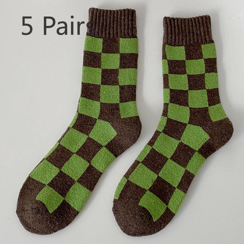 

5 пар женских осенне-зимних винтажных шерстяных и флисовых теплых носков длиной до середины голени 5 Pairs коричневый/зелёный