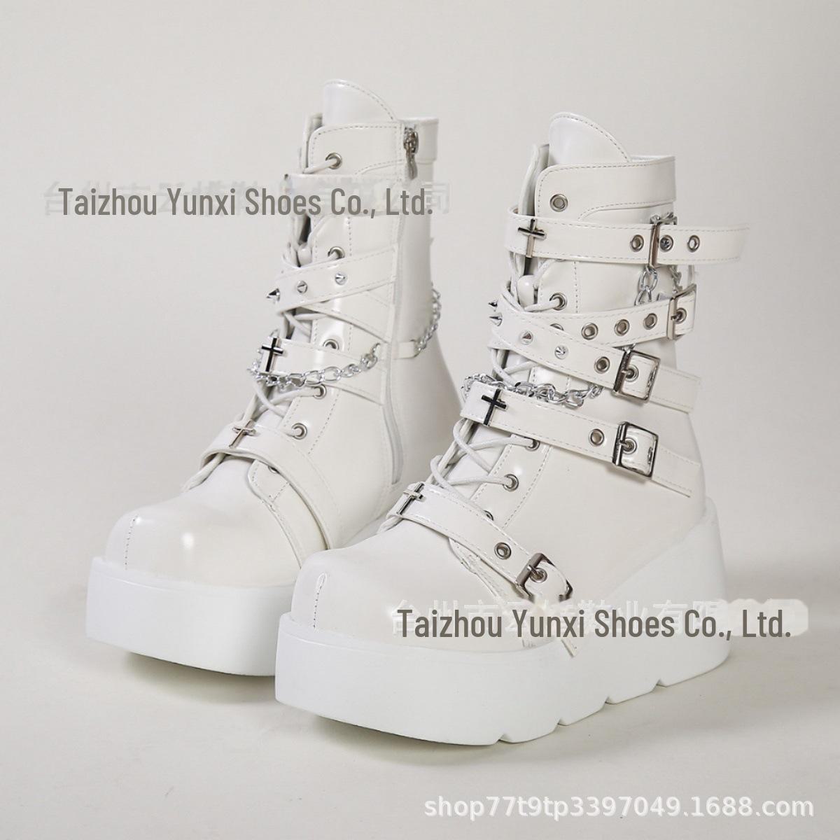 

Черевики на шнурівці з круглим носком і пряжкою на ремінці Demonia – суперкруті товсті підошви, нічний лицарський стиль для гарячих дівчат 36 білий